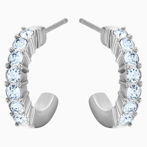 Mini Hoop Pierced Earrings, Blue, Rhodium plated