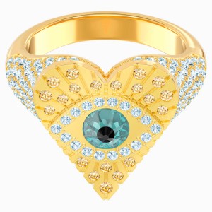 Lucky Goddess Heart Motif Ring, Multi-colored, Gold-tone plated