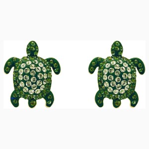 Kolczyki sztyftowe Mustique Sea Life Turtle, zielone, powłoka w odcieniu złota