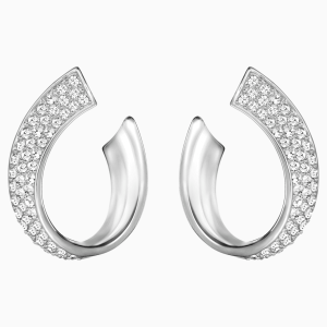 Exist Pierced Earrings, White, Rhodium plated