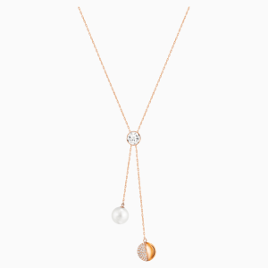 Forward Y Necklace, White, Rose-gold tone plated