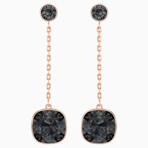 Lattitude Chain Pierced Earrings, Black, Rose-gold tone plated