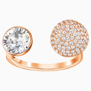 Forward Open Ring, White, Rose-gold tone plated