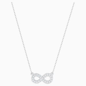 Infinity Necklace, White, Rhodium plated