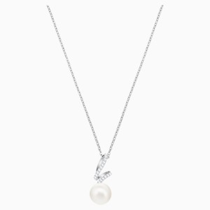 Gabriella Pearl Pendant, White, Rhodium plated
