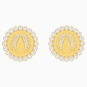 Lucky Goddess Clip Earrings, White, Gold-tone plated