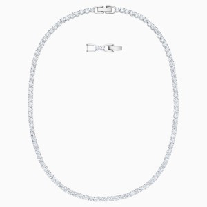 Tennis Deluxe Necklace, White, Rhodium plated