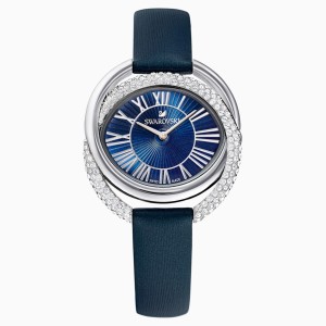 Zegarek Duo, pasek ze skóry, niebieski, stal nierdzewna