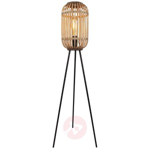 Lampa podłogowa Malacca z drewnianym kloszem