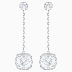 Lattitude Chain Pierced Earrings, White, Rhodium plated