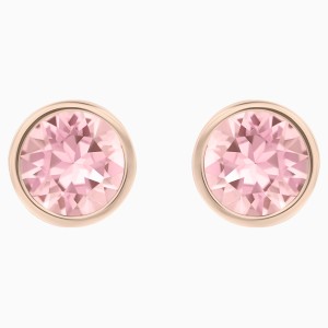 Solitaire Pierced Earrings, Pink, Rhodium plated