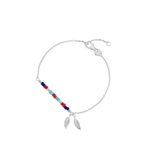 Bransoleta srebrna z piórkiem i koralikami