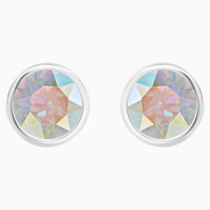 Solitaire Pierced Earrings, Multi-colored, Rhodium plated