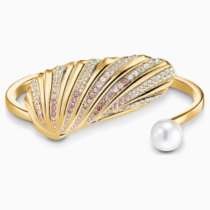 Bransoleta w formie mankietu z kolekcji Shell, jasna wielokolorowa, powłoka w odcieniu złota