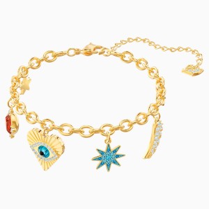 Lucky Goddess Charms Bracelet, Multi-colored, Gold-tone plated