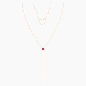 Oxo Necklace, Red, Gold-tone plated