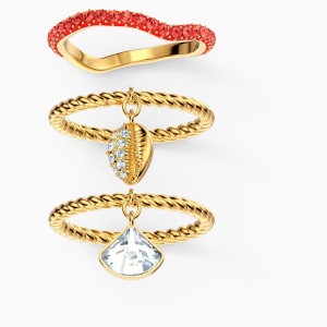 Zestaw pierścionków Shell, czerwony, powłoka w odcieniu złota