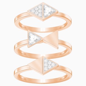 Heroism Ring Set, White, Rose-gold tone plated