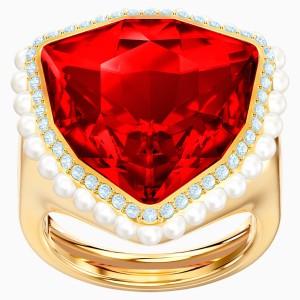 Lucky Goddess Cocktail Ring, Red, Gold-tone plated