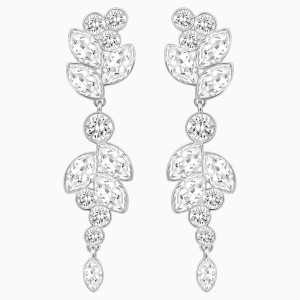 Diapason Pierced Earrings, White, Rhodium plated