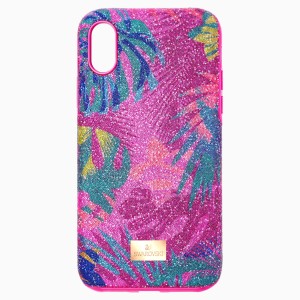 Tropikalne etui na smartfona z ramką ochronną, iPhone® X/XS, ciemne wielokolorowe