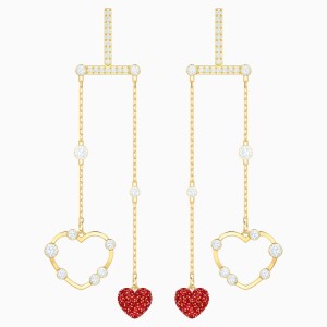 Oxo Mobile Pierced Earrings, Red, Gold-tone plated