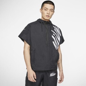 Męska bluza treningowa z kapturem, krótkim rękawem i zamkiem 1/2 Nike - Czerń