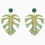 Kolczyki sztyftowe Tropical Leaf, zielone, powłoka w odcieniu złota