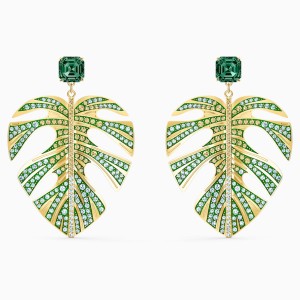 Kolczyki sztyftowe Tropical Leaf, zielone, powłoka w odcieniu złota