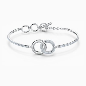 Stone Bangle, White, Rhodium plated