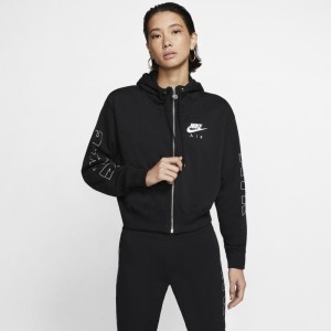 Damska dzianinowa bluza z kapturem i zamkiem na całej długości Nike Air - Czerń