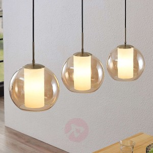 Lindby Yela szklana lampa wisząca 3-pkt., bursztyn