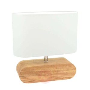Lampa stołowa Marinna dębowa podstawa, klosz biały