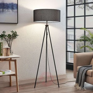 Trójnożna lampa podłogowa Bentja, czarna tkanina
