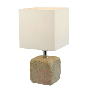 Lampa stołowa Sandy z piaskowca, klosz tekstylny