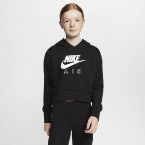 Dzianinowa bluza z kapturem o skróconym kroju dla dużych dzieci (dziewcząt) Nike Air - Czerń