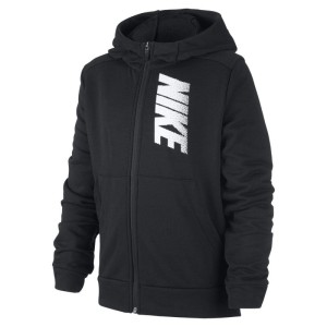 Dzianinowa bluza z kapturem, grafiką i zamkiem na całej długości dla dużych dzieci (chłopców) Nike Dri-FIT - Czerń