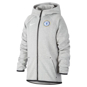Piłkarska bluza z kapturem i zamkiem na całej długości dla dużych dzieci Chelsea FC Tech Fleece - Szary