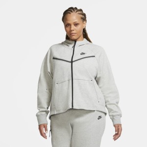 Damska bluza z kapturem i zamkiem na całej długości Nike Sportswear Tech Fleece Windrunner (duże rozmiary) - Szary
