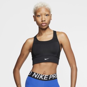 Damski stanik sportowy z jednoczęściową kieszenią na wkładkę zapewniający średnie wsparcie Nike Swoosh - Czerń