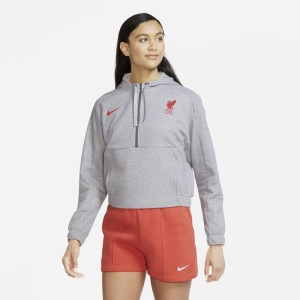 Damska bluza piłkarska z kapturem o skróconym kroju z zamkiem 1/2 Liverpool FC - Szary