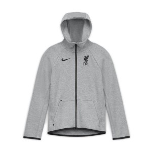 Piłkarska bluza z kapturem i zamkiem na całej długości dla dużych dzieci Liverpool FC Tech Fleece - Szary
