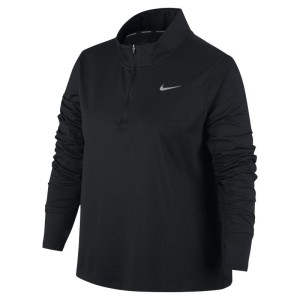 Damska koszulka do biegania Nike z zamkiem 1/2 (duże rozmiary) - Czerń