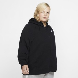 Damska bluza z kapturem i zamkiem na całej długości Nike Sportswear Essential (duże rozmiary) - Czerń