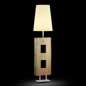 Lampa podłogowa Lena z drewnem 160cm klosz szampan