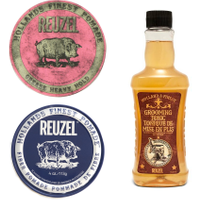 Reuzel Pink Pomade Grease Heavy Hold 113g + Reuzel Fiber Pomade 113g + Reuzel Grooming Tonic 350ml