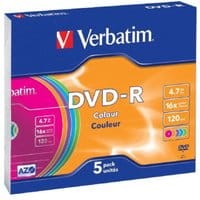 Płyta DVD-R VERBATIM 4,7GB/120min slim kolor 5szt.
