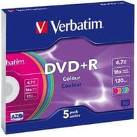 Płyta DVD+R VERBATIM 4,7GB/120min slim kolor 5szt.