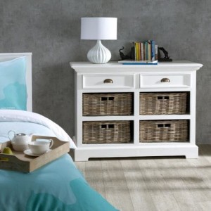 Komoda Milton z 4 rattanowymi koszami white
