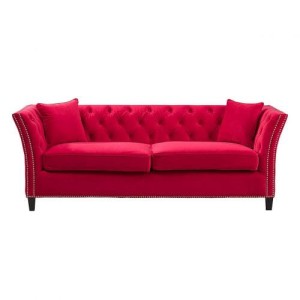 Sofa Chesterfield Modern Velvet Raspberry Red 3-os.